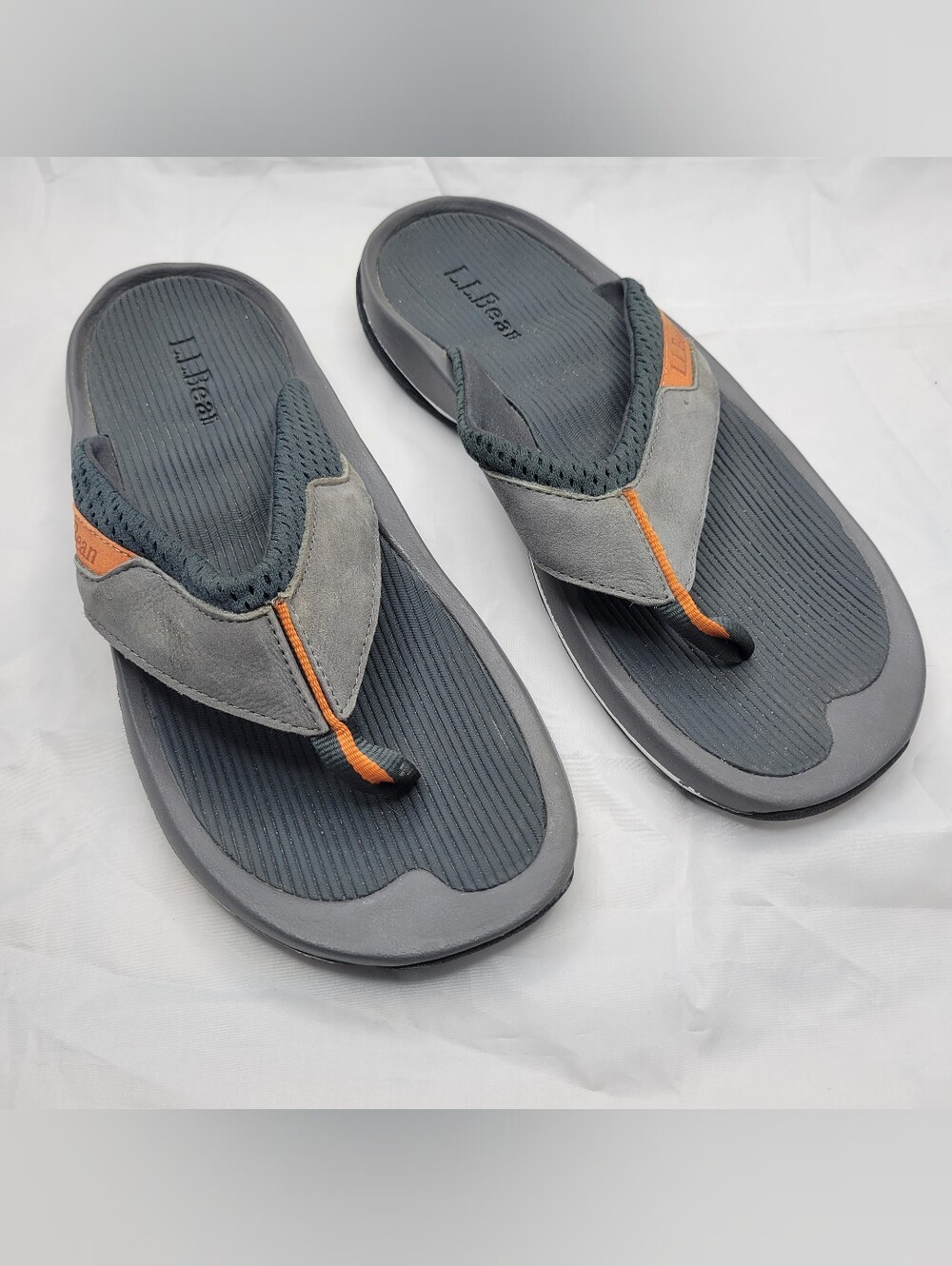 L.L. Bean Men's Gray & Orange Flip Flops